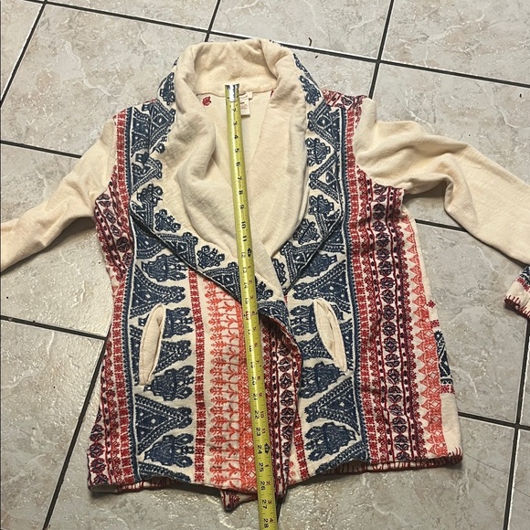 Sundance Cream Open-Front Cardigan Jacket with Red & Blue Pattern - Picture 10 of 13